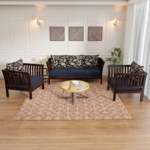 Sofa Set for Living Room (3+1+1) - Wooden Sofa Set with Side Magazine Holder