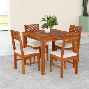 4 Seater Dining Table with 4 CNC Pattern Chair and 1 Table