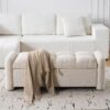 Oversized Chenille Storage Ottoman Bench – Beige